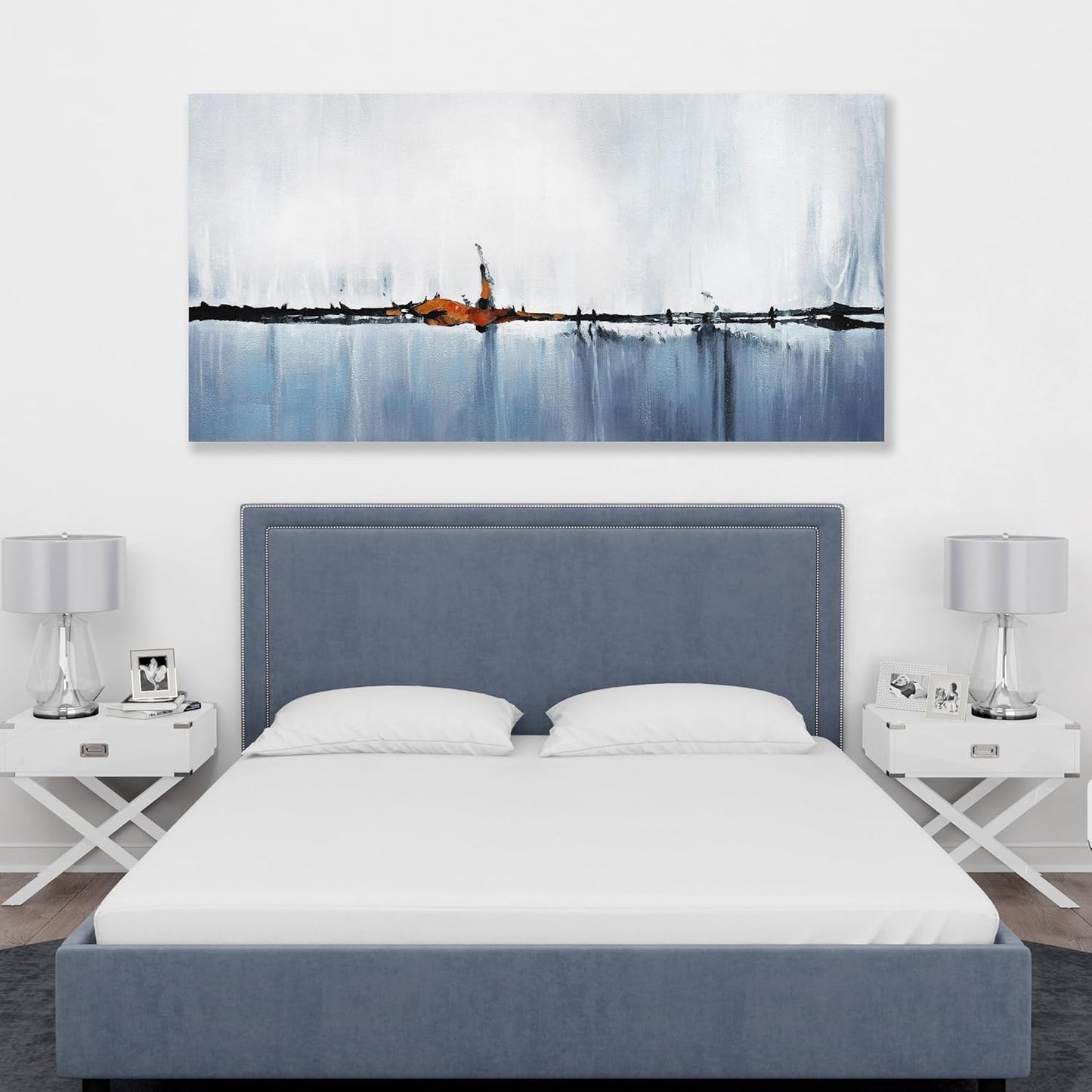 Abstract Wall Decor Modern Abstract Wall Art Blue and White Pictures Canvas Art Wall Decor Framed Artwork for Living Room Bedroom Dining Room Home Office Decor 20"x40"