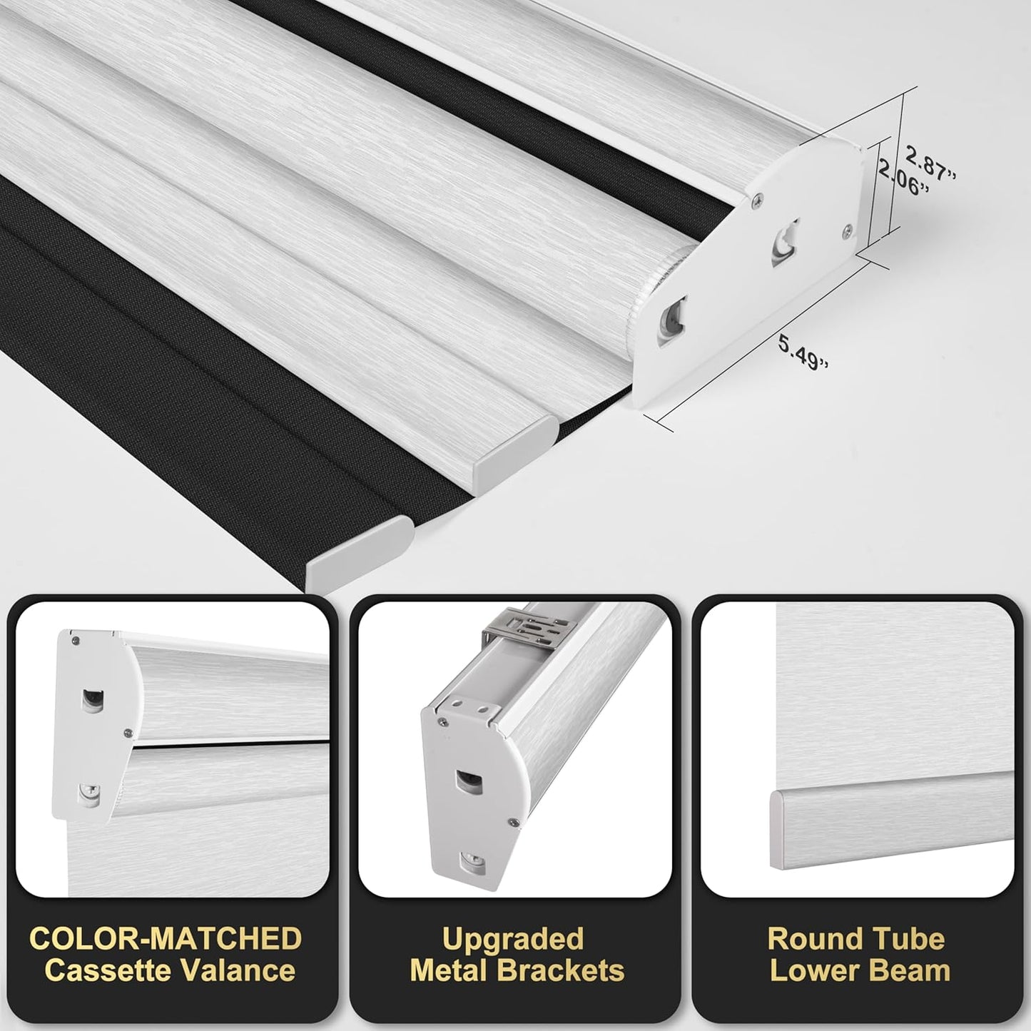 BERISSA Cordless Dual Roller Shades with Cassette Valance, Double Window Shades Blackout and Light Filtering, Day and Night for Home Office or Door. Linen Black and White 67 W x 44" H