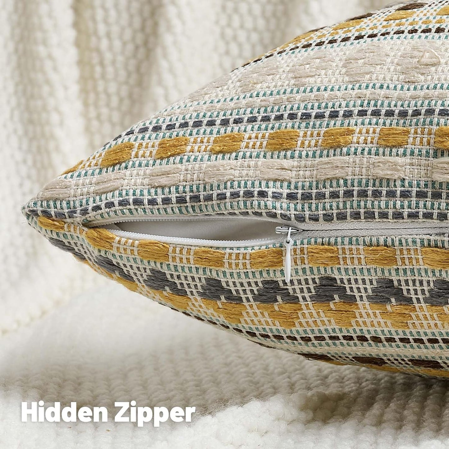 FUTEI Yellow Grey Decorative Throw Pillow Covers 12x20 Inch Set of 2,Soft Cozy Chenille Jacquard Textured Pillow Case,Boho Home Decor for Couch Bed Living Room