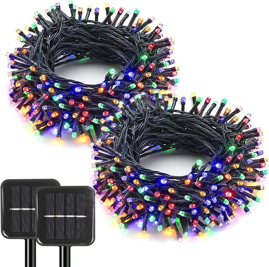 2 Pack Solar String Lights Outdoor, 200 LED Extra-Long 78 FT Solar Christmas Lights Outdoor with 8 Lighting Modes, IP65 Waterproof for Garden, Xmas, Balcony, Wedding, Party (Multicolor)