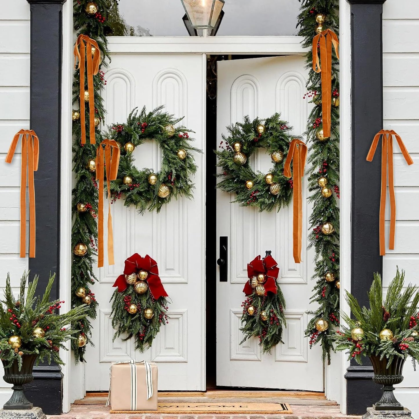 Draupnir 10 Pcs Velvet Christmas Bow 23.62x15.75 inch Velvet Bows for Christmas Tree Topper Staircase Wreath Large Bow for Christmas Indoor Outdoor Decoration(Dark Coffee)