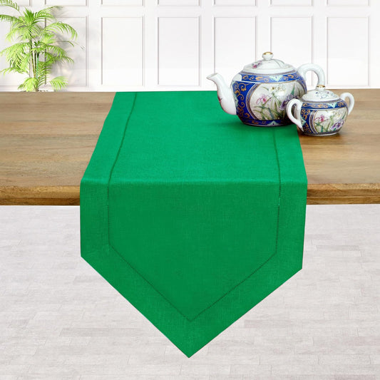 D'Moksha Homes Kelly Green Linen Table Runner 120 Inches Long - 100% Pure Linen Diamond Table Runner 14 x 120 Inch for Dining, Fall and Halloween - Machine Washable