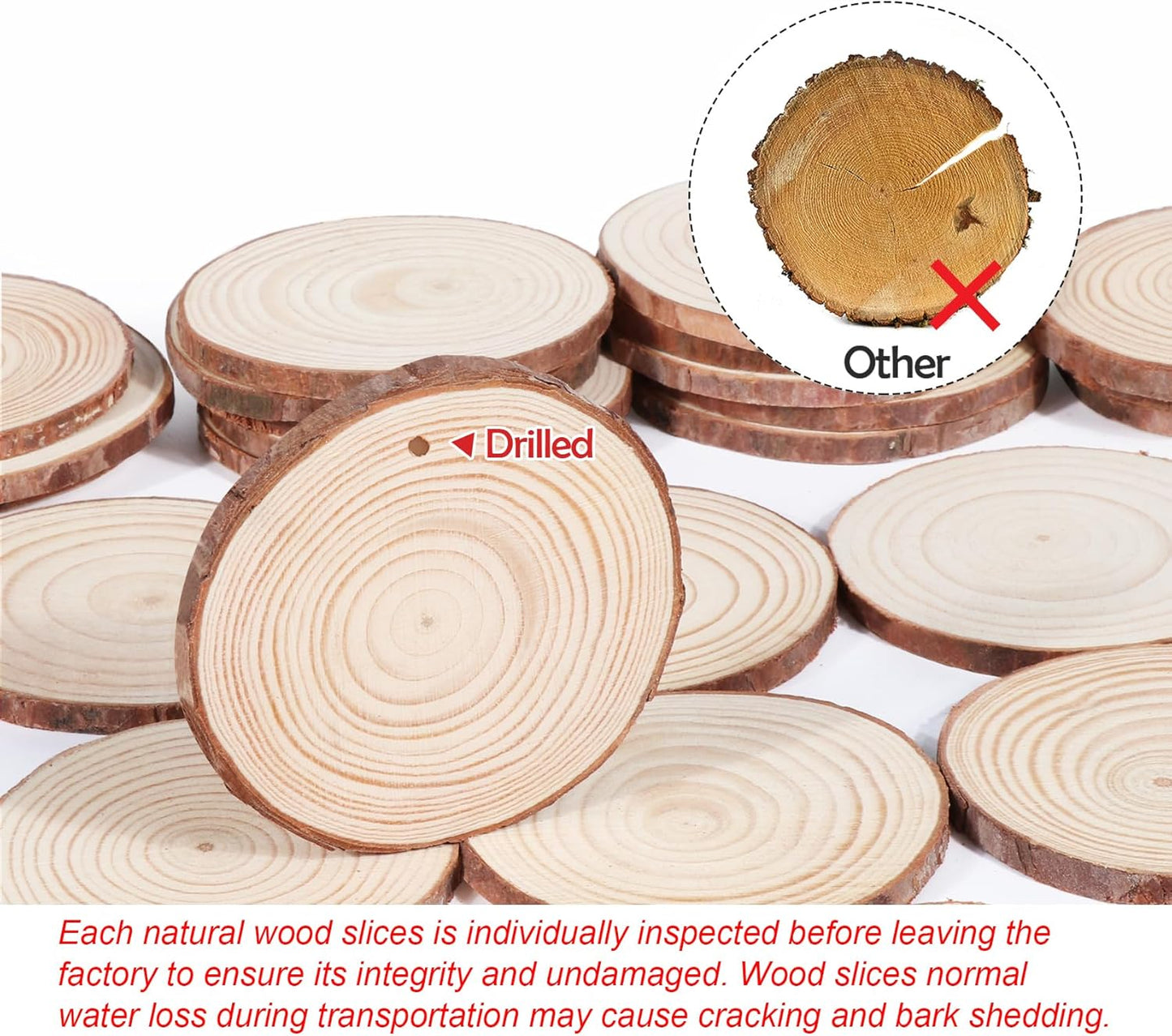 30 Pcs Wood Slices For Crafts, 1.7"-2.3” Pre-Drilled Holes Wood Rounds, 66 Feet Twine String, Wooden Circles For Crafts Burning Painting Diy Crafts Christmas Wedding Party Wedding Decor Party