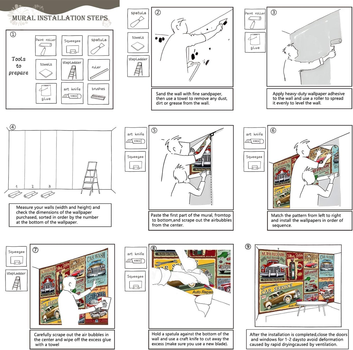 AFZEVEB-Car Poster Wallpaper Vintage Wall murals for Bedroom 159"x107" (Not Peel and Stick)