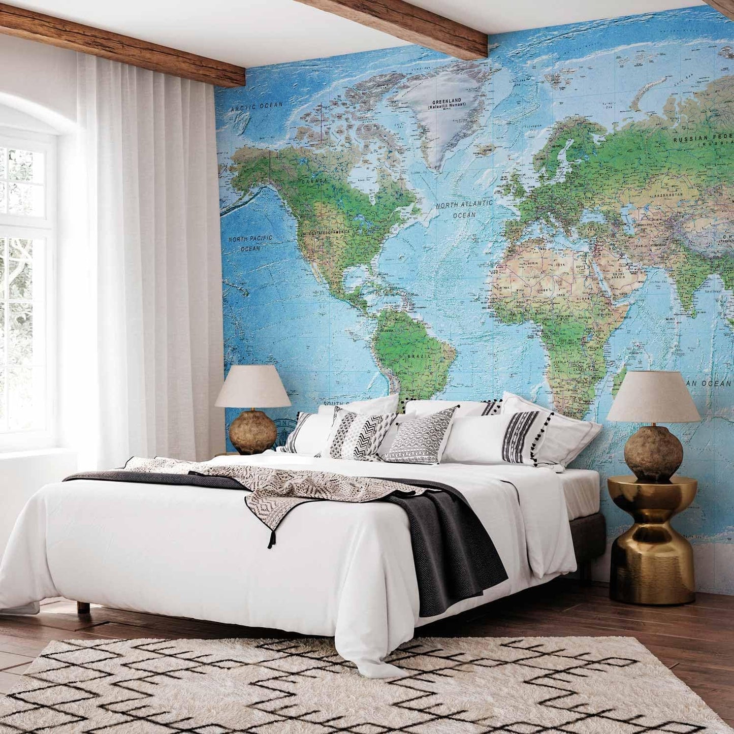 artgeist Premium Wall Mural World Map 98x69 in - XXL Non-Woven Wallpaper Fleece Wall Decor Photo Print Picture Image Design Home Map of The World k-A-0127-a-a