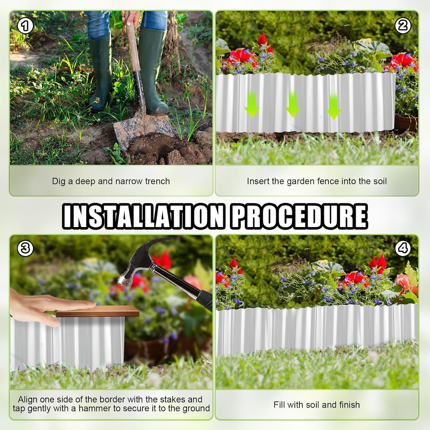 Corrugated Metal Garden Edging - 10 Inch X 10 FT Landscape Edging Border, Flexible Border for Garden Fence, Flower Bed, and Lawn (Silver)