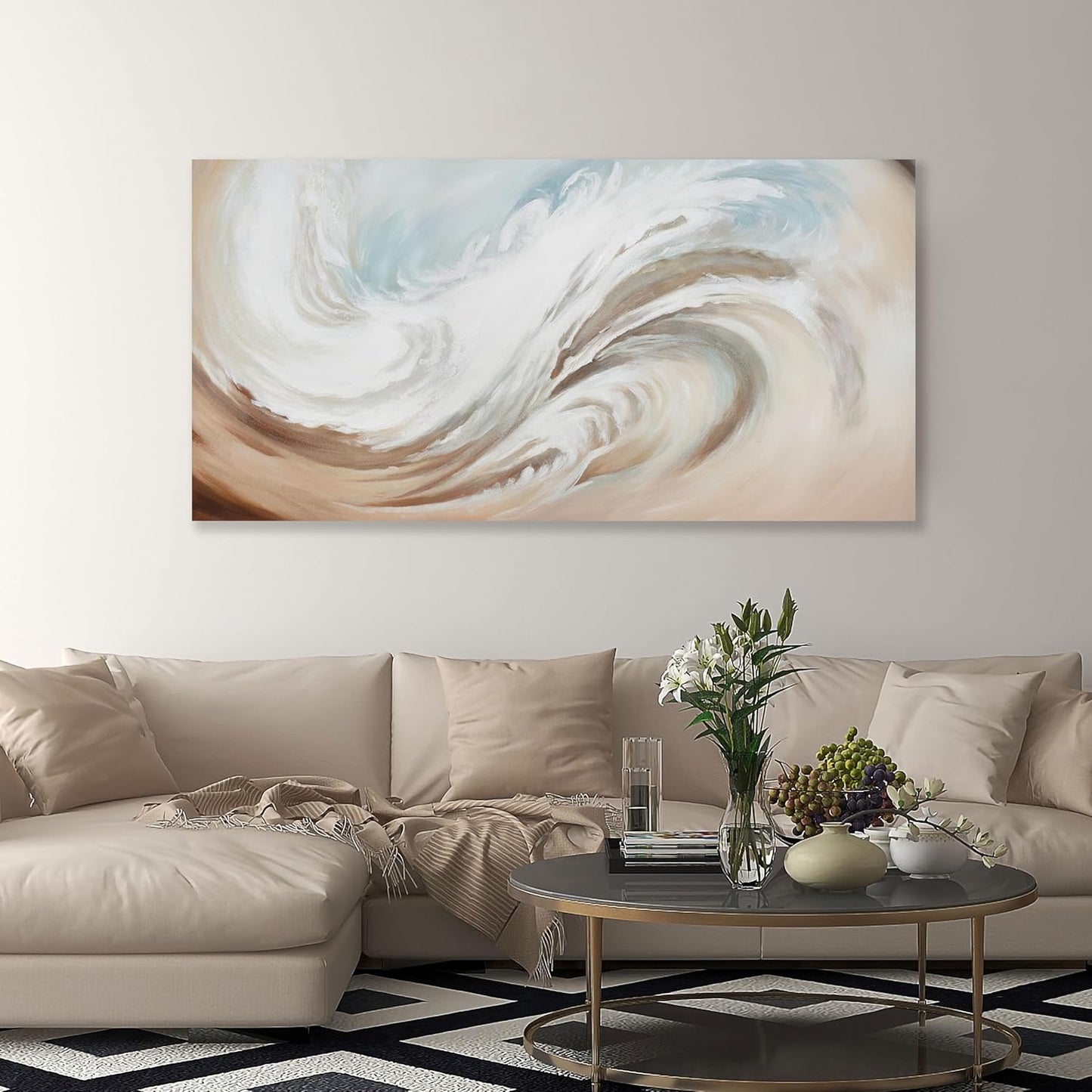 Abstract Wall Art Canvas Wall Paintings Modern Beige Wall Decor Aesthetic Room Decor Wall Art Framed Artwork for Living Room Bedroom Dining Room Home Office Decor 29"x58"