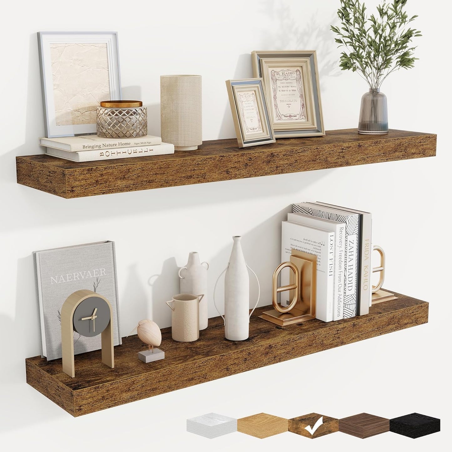 fuqing Floating Shelves for Wall, Bathroom Shelf Wall Mounted for Storage, Shelves with Invisible Bracket for Bedroom, Kitchen, Living Room, Farmhouse Small Book Shelf, 36 Inch Set of 2, Rustic Brown