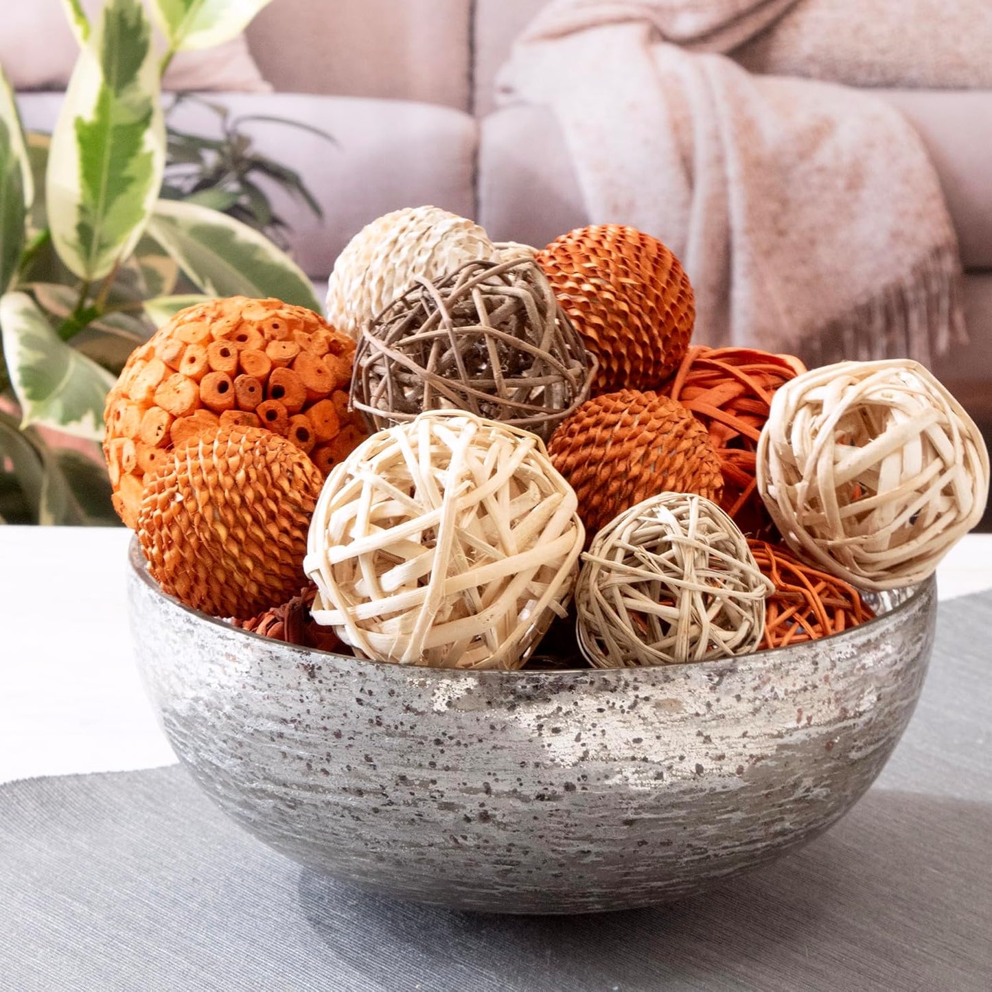 ANDALUCA Large Decorative Vase Filler Bag with Orbs, Balls (Burnt Orange)