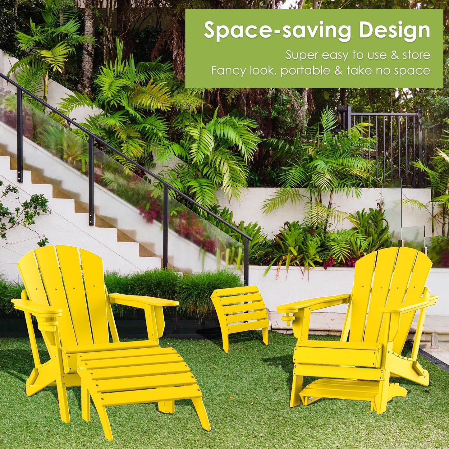 GREENVINES Adirondack-Ottoman | HDPE Plastic | Outdoor Footrest | All Weather | Foot Rest | Foot Stool | Yellow | for Adirondack Chair | for Patio Backyard Pool