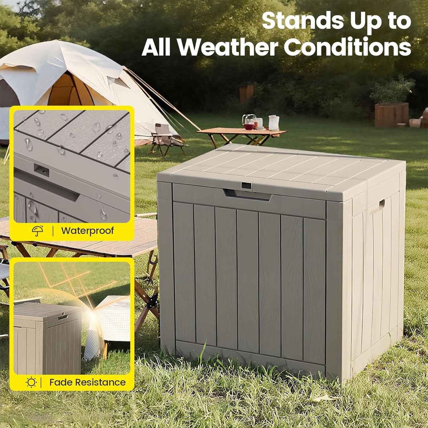 31 Gallon Outdoor Storage Box - Waterproof Resin Deck Box for Indoor & Outdoor Use, Lockable & UV Resistant Storage Bin for Package Delivery, Patio Cushions, Gardening Tools - Grey