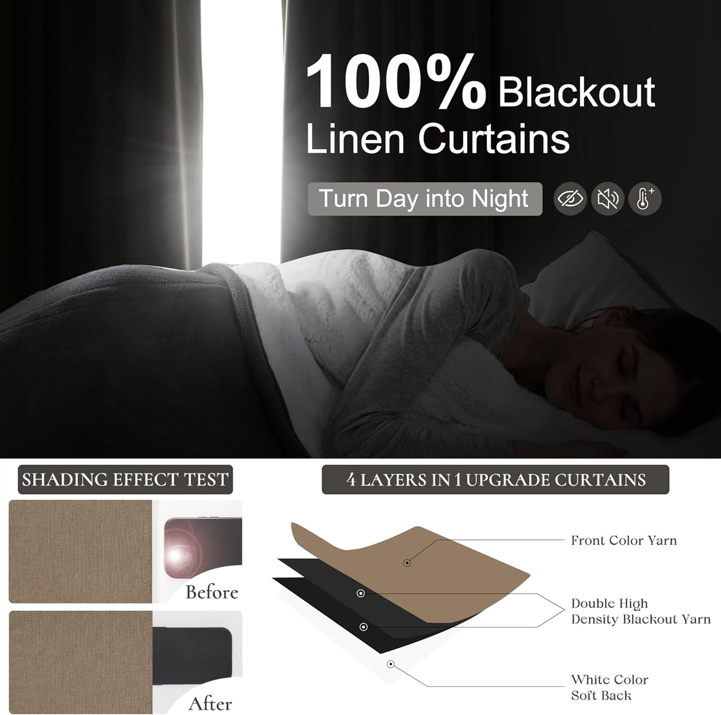 90 Inch Blackout Curtains for Living Room Thermal Noise Reduction Sliding Door Total Two Burg Country Style Linen Window Curtains & Drapes for Track System Pinch Pleat,Chocolate RustBrown Set of 2