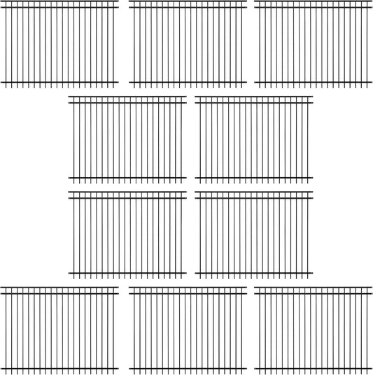 Fencer Wire Pack of 10 Heavy Duty Flat Top Fence Barrier Panel, 6FT Height X 8FT Width Anti-Rust Metal Fencing Panel, 2” Diameter Steel Outdoor Decorative Garden Fence Panel for Yard, Pool, Patio