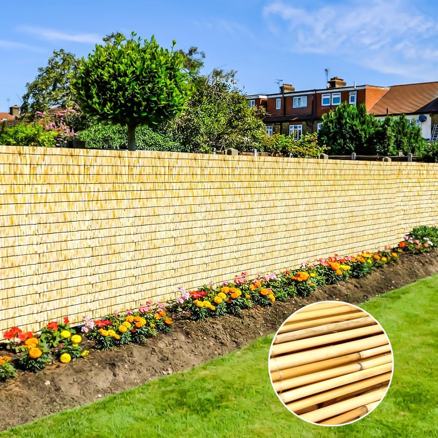 Bamboo Reed Fencing, Natural Bamboo Fence Rolls 4 Feet High, Decorative Reed Screen Privacy Curtains for Patio Balcony Garden Backyard Outdoor, 4 x 10 FT