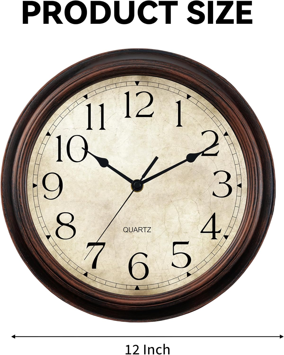 12 Inch Wall Clocks Battery Operated Silent Non-Ticking Analog Wall Clock Vintage Retro Rustic Style Decorative for Living Room Kitchen Home Office(Bronze)