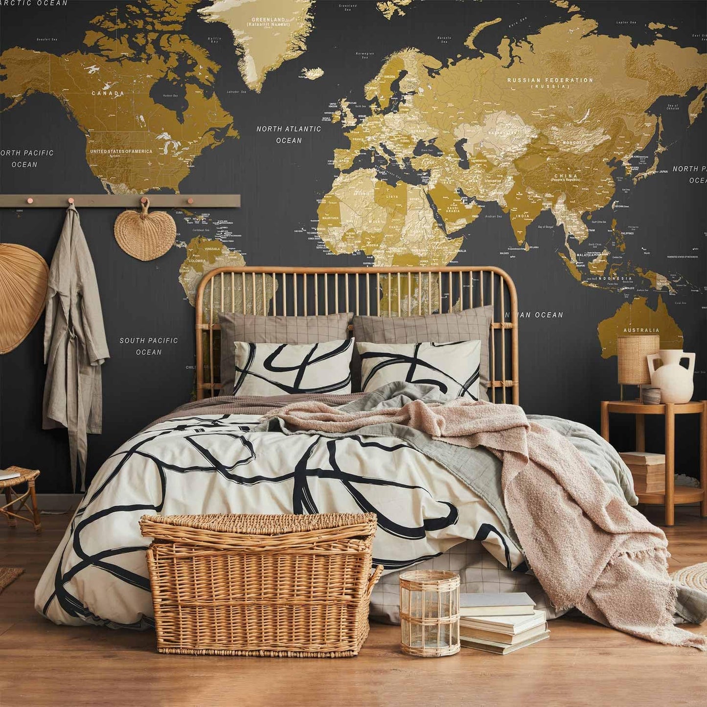 artgeist Premium Wall Mural World Map 157x110 in - XXL Non-Woven Wallpaper Fleece Wall Decor Photo Print Picture Image Design Home Map of The World k-A-0092-a-a