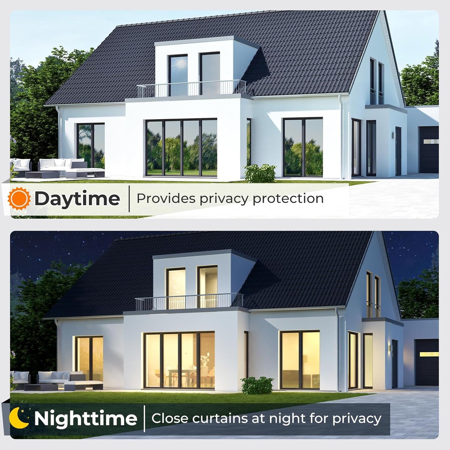 DOWELL Window Privacy Film, One Way Window Tint for Home, Static Cling Anti UV Sun Blocking Reflective Mirror Film, Heat Control See Out Not in Glass Tinting, Black Silver, 35.4" x 157.5"