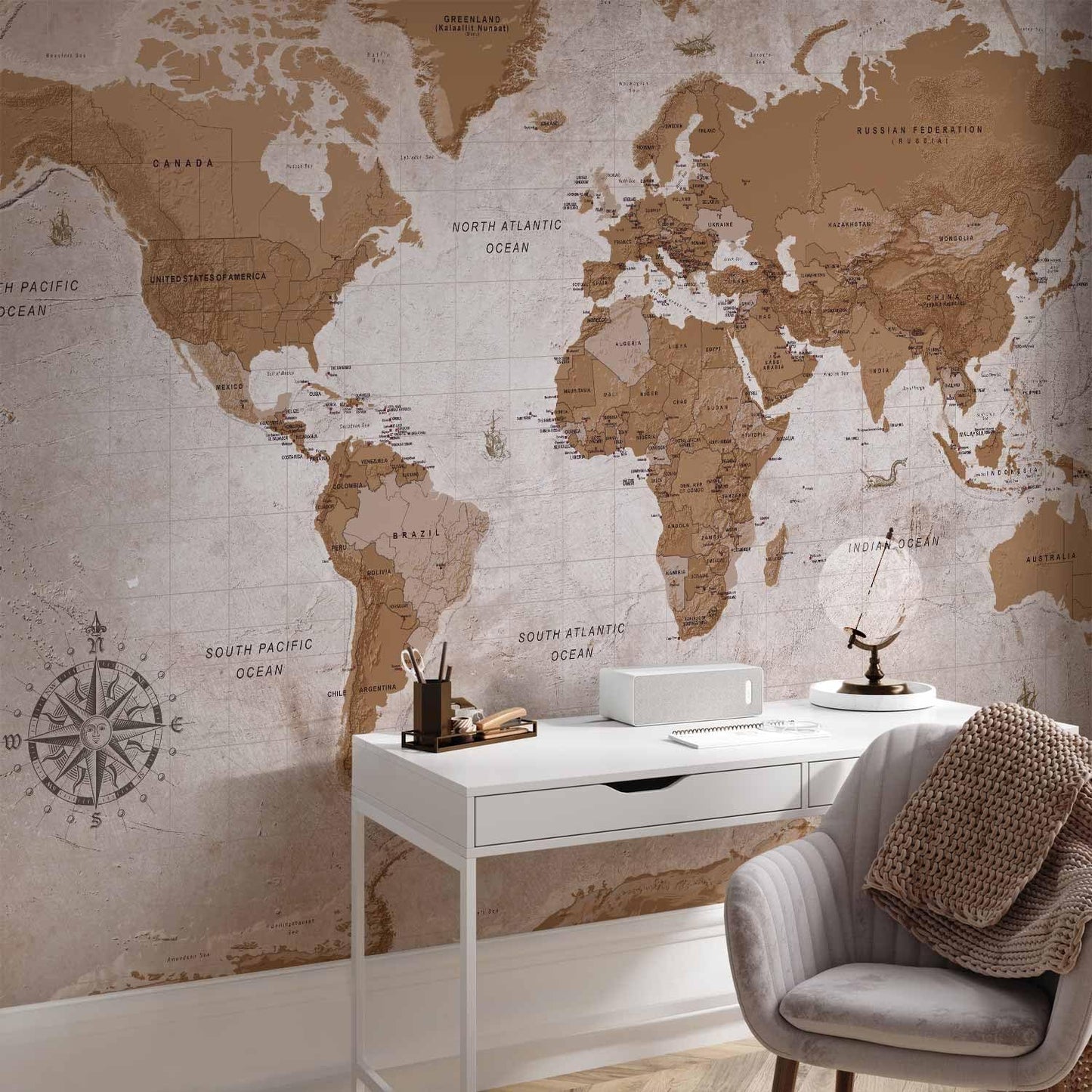 artgeist Wall Mural World Map 116x83 in - XXL Peel and Stick Self-Adhesive Wallpaper Removable Large Sticker Foil Wall Decor Print Picture Image Design Map of The World k-A-0108-a-a