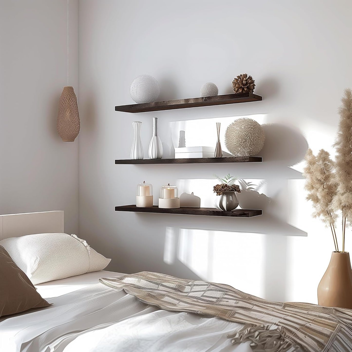 48 Inch Floating Shelves for Wall Rustic Brown Wood Wall Shelves for Bedroom Set of 4