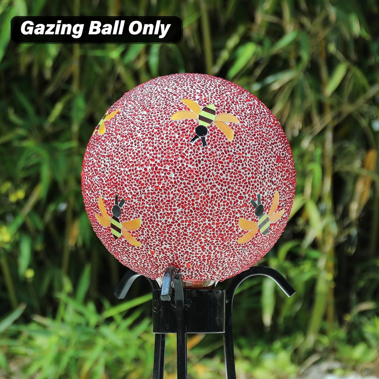 Gazing Ball 8 Inch Bee Glass Mosaic Garden Globe Outdoor Gazing Globe Yard Ornament for Garden Yard Home Lawn Outdoor Decoration Gift for Women (Not Solar Powered)