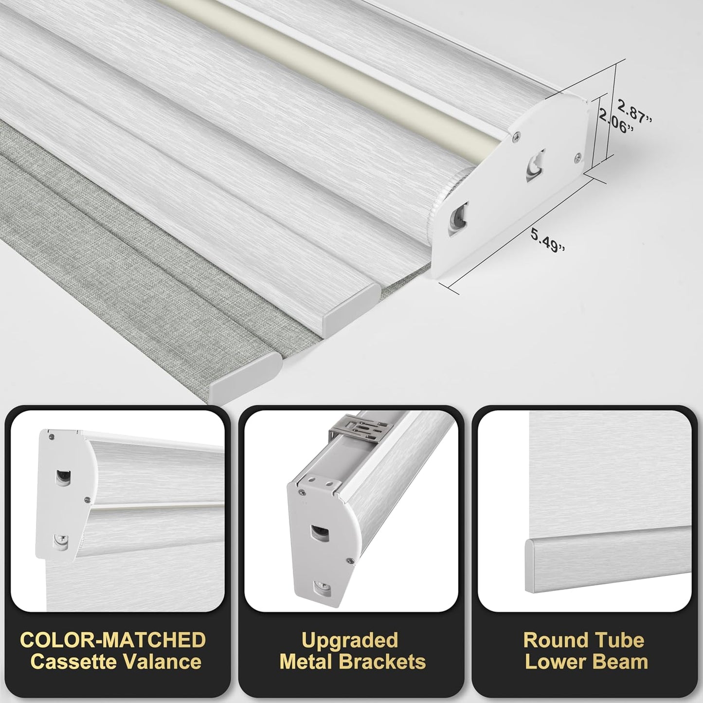 BERISSA Cordless Dual Roller Shades With Cassette Valance, Blackout and Light Filtering, Day and Night for Home Office Door - Linen Grey and White, 53 W x 56" H