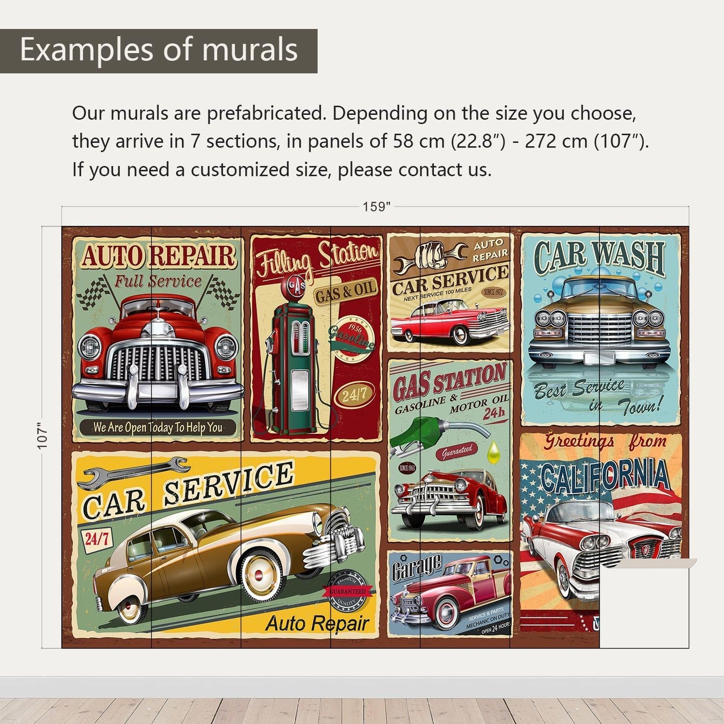 AFZEVEB-Car Poster Wallpaper Vintage Wall murals for Bedroom 159"x107" (Not Peel and Stick)