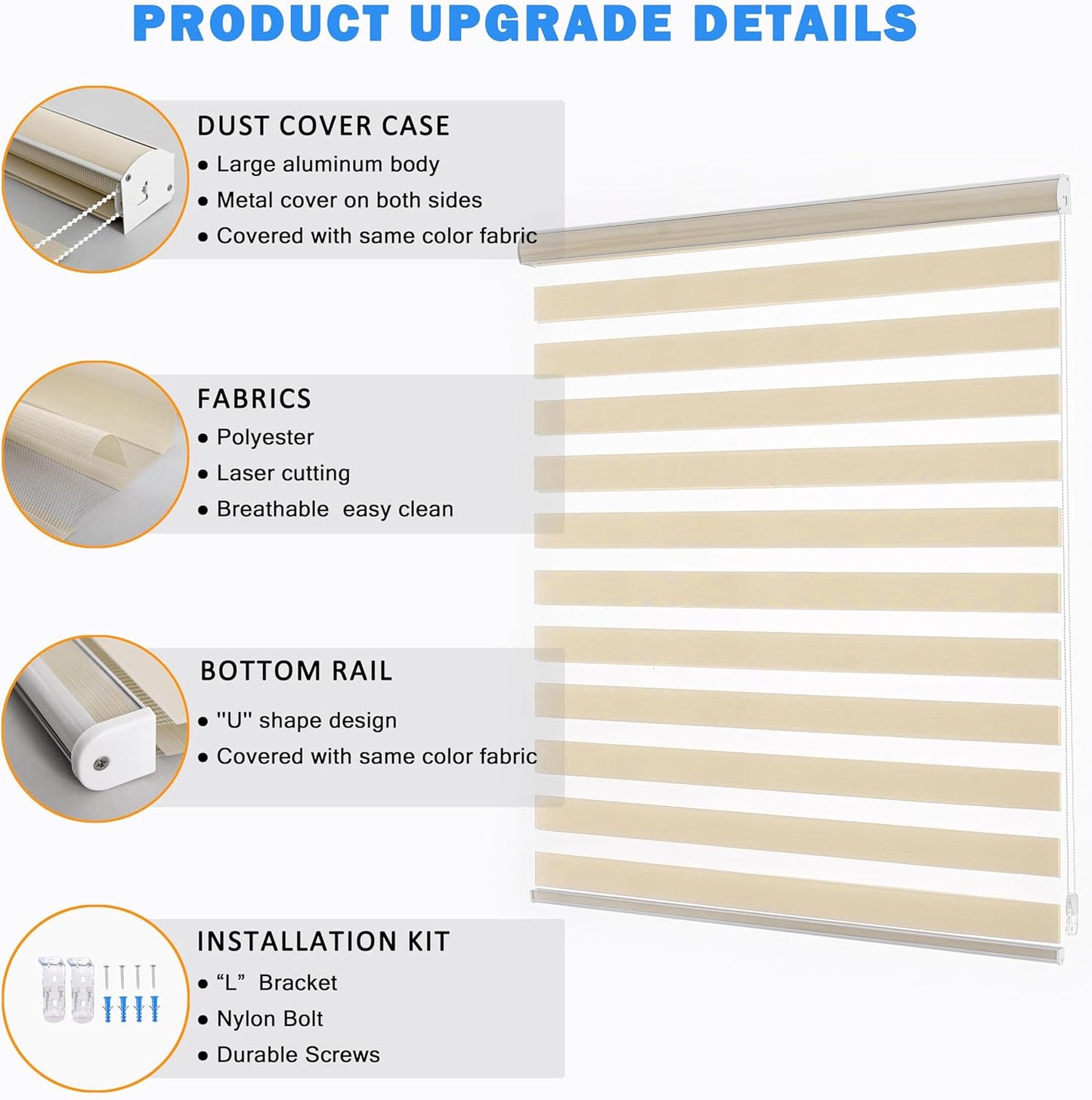 Custom Cut Size Zebra Blinds for Windows Privacy Light Filtering Zebra Shades Dual Layer Blinds for Indoor Windows(Custom Size Cream Color)