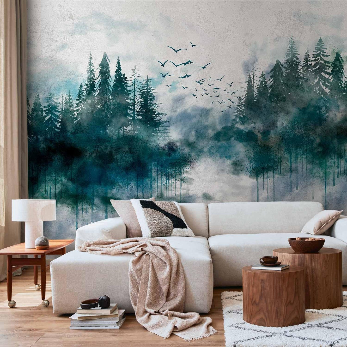 artgeist Wall Mural Forest 216x98 in - XXL Non-Woven Corner Wallpaper Fleece Angle Wall Decor Photo Print Picture Image Design Modern Landscape Nature Tree Aquarella c-A-10022-a-a