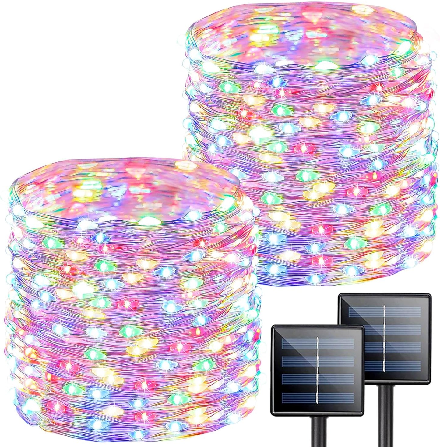 2-Pack Solar String Lights Outdoor, Total 200LED Solar Light Outdoor Waterproof, Solar Twinkle Lights Copper Wire 8 Modes Fairy Light for Xmas Tree Garden Wedding (Multicolor)