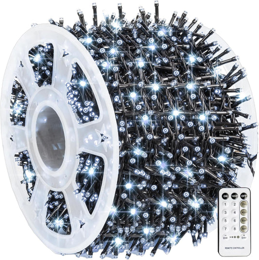 Dazzle Bright Outdoor Christmas String Lights, 1000 LED 328 FT Plug in Fairy Light with Remote Control 8 Modes & Timer, Waterproof Decoration for Home Garden Yard Xmas Wedding, White