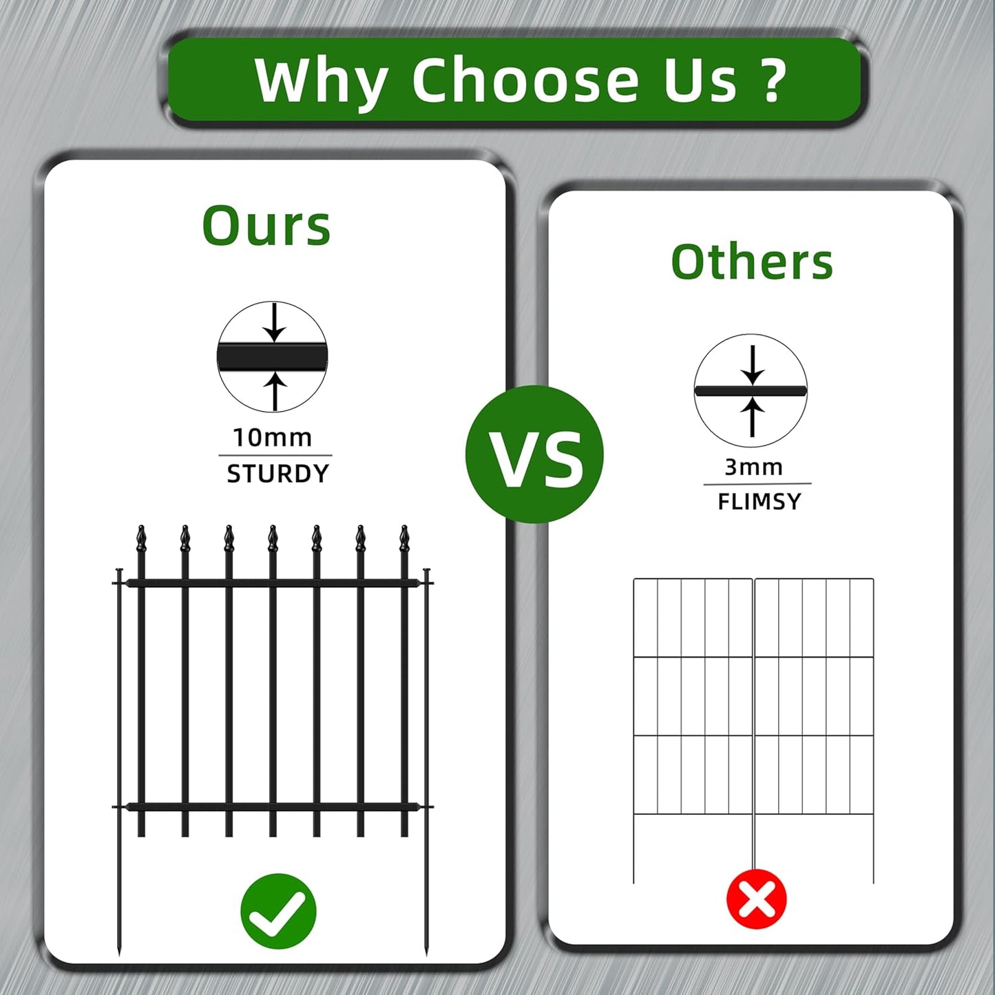 Decorative Metal Garden Fence 24 in H x 16 ft L,8 Panels + 9 Stakes Border Fence Panels Animal Barrier for Dogs, No Dig Garden Fencing for Yard Patio Flower Bed Lawn Outdoor,Black