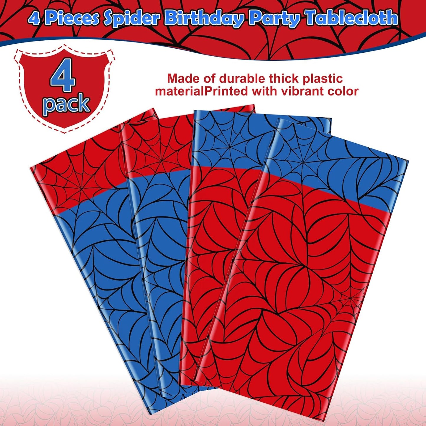 4Pcs Spider Web Themed Birthday Party Tablecloths Decorations,Mix Blue and Red Hero Plastic Table Cover Disposable Rectangle Table Cloth for Baby Shower Kids Boys Birthday Party Supplies,54x108 Inch