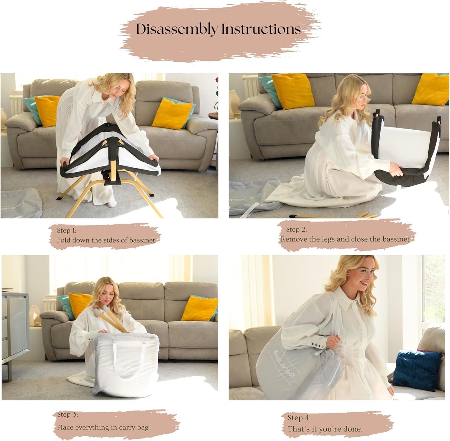 Baby Bassinet with Rocking/Gliding, Portable Bedside Sleeper for Baby with Foam Mattress, Baby Bedside Crib for Newborns and Infants with Carrybag