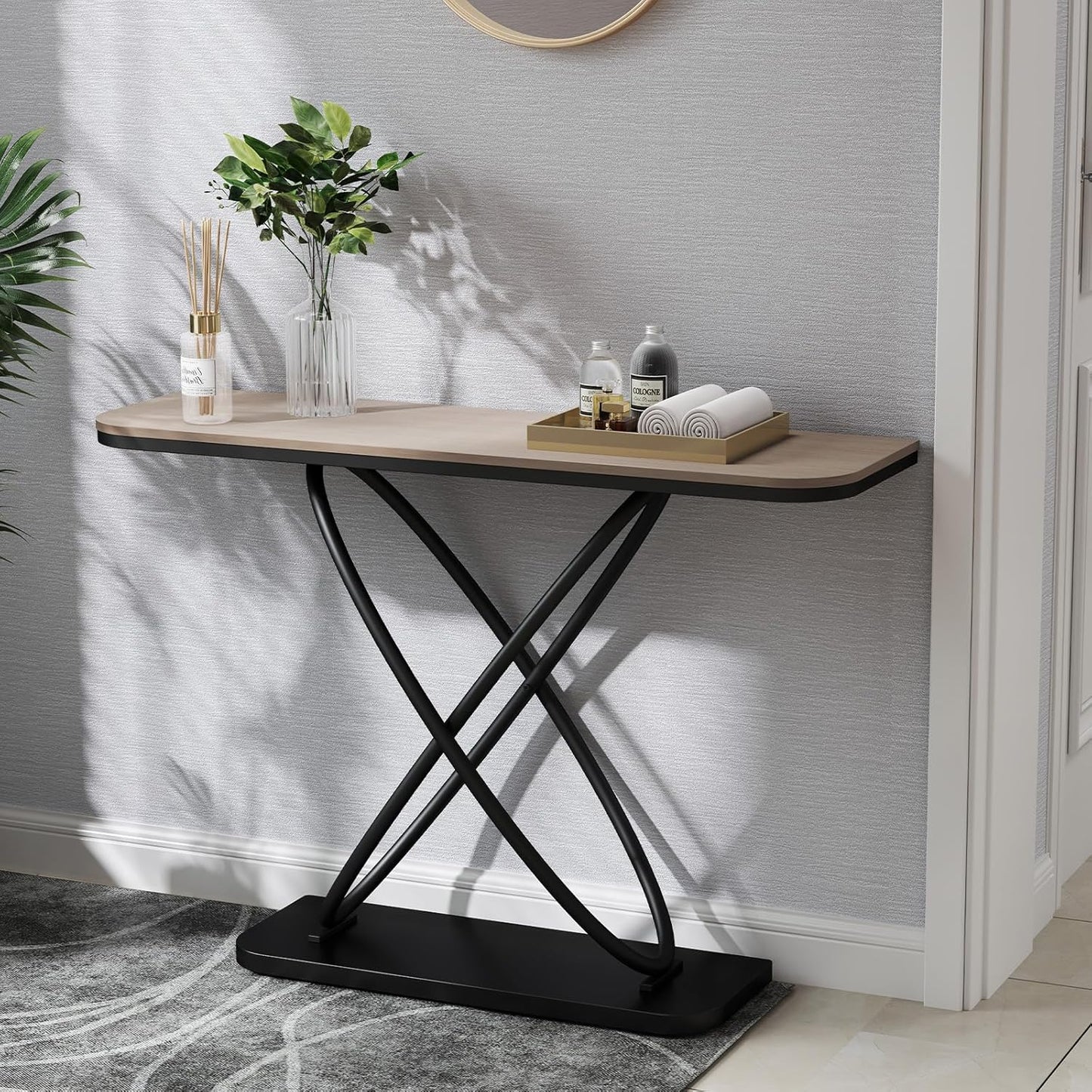 BECHAEO Farmhouse Narrow Console Table for for Living Room, 47.4" Rustic Narrow Entryway Table, Sofa Tables Behind Couch, Industrial Wooden Accent Tables for Hallway Foyer Warm Gray