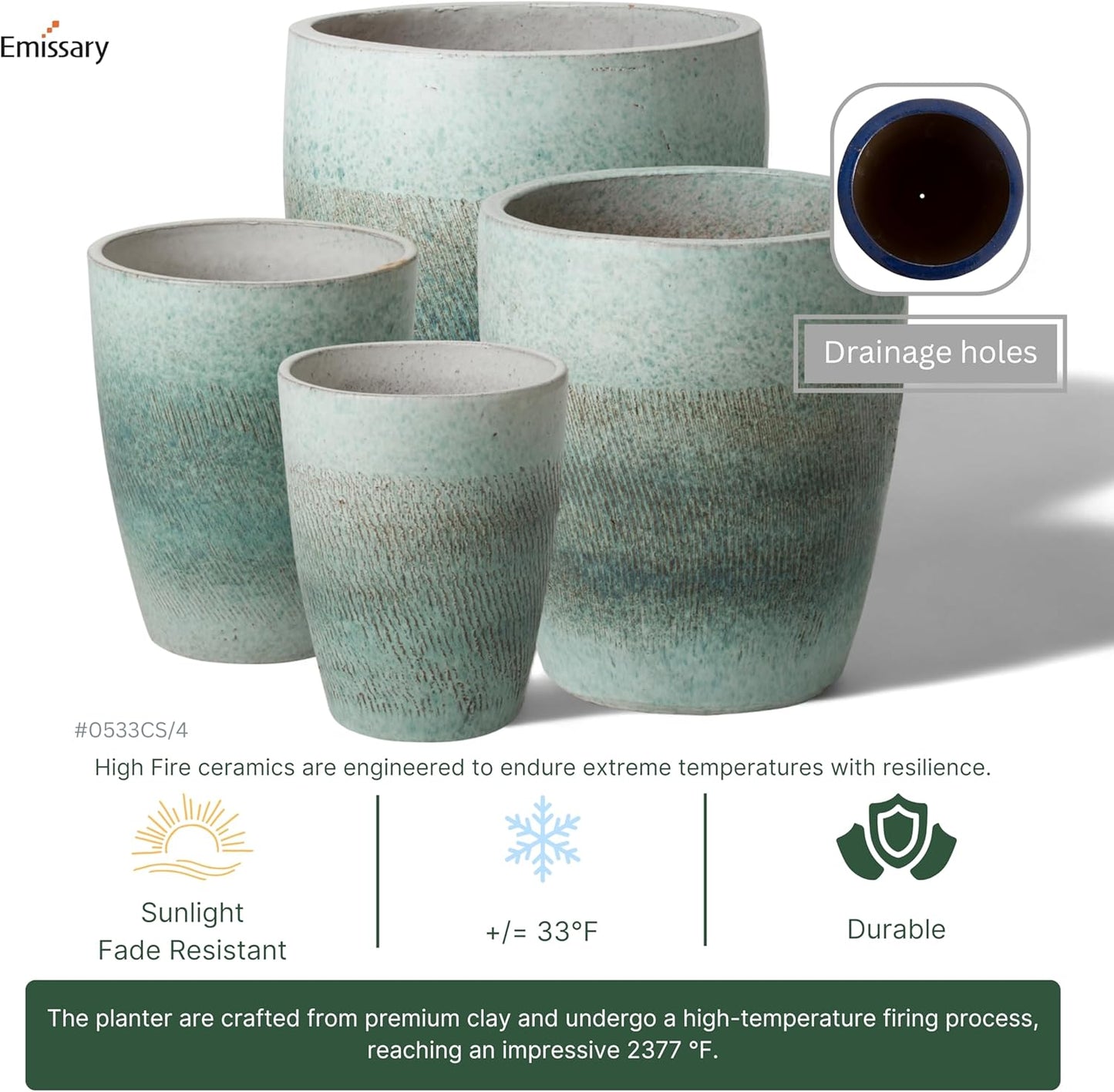 Emissary Bullet 9.5 in. Coastal Splash Ceramic Round Planter (9.5 in. L x 9.5 in. W x 12 in. H) with Drainage Hole