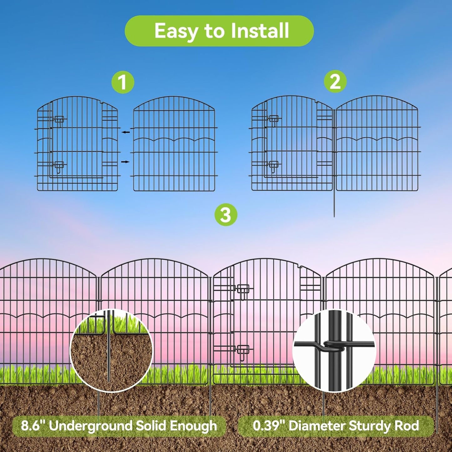 Decorative Garden Fence 6 Panels 13.4 ft (L)×32in (H) Metal Garden Fences with 5 Panels + 1 Gate, No Dig Animal Barrier Fencing Rustproof Wire Border Temporary Dog Fence for Patio Yard Lawn Outdoor