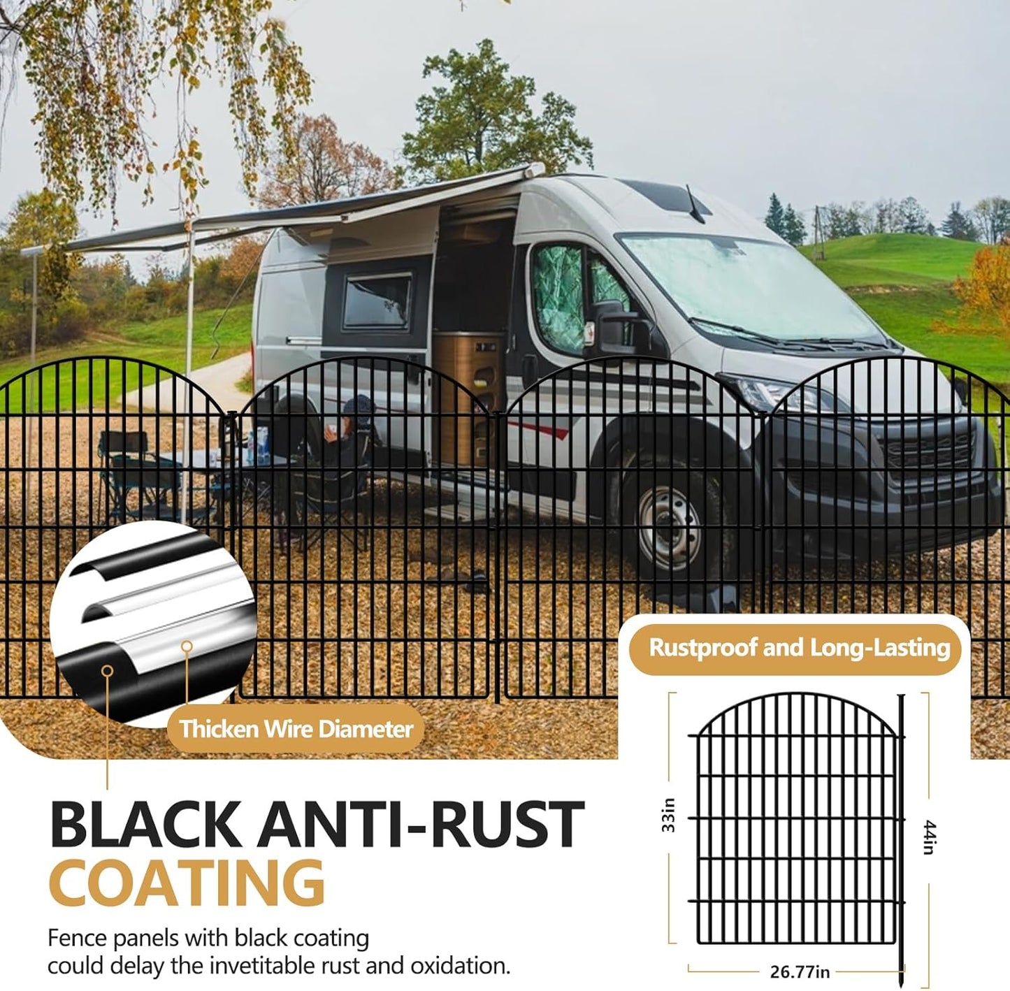 15 Panels Decorative Garden Fence, 33in (H) x 33.46ft (L) No Dig Dog Fences Outdoor for Yard, Rustproof Tall Metal Fencing Panels Animal Barrier Border for Rabbits, Patio Temporary Use