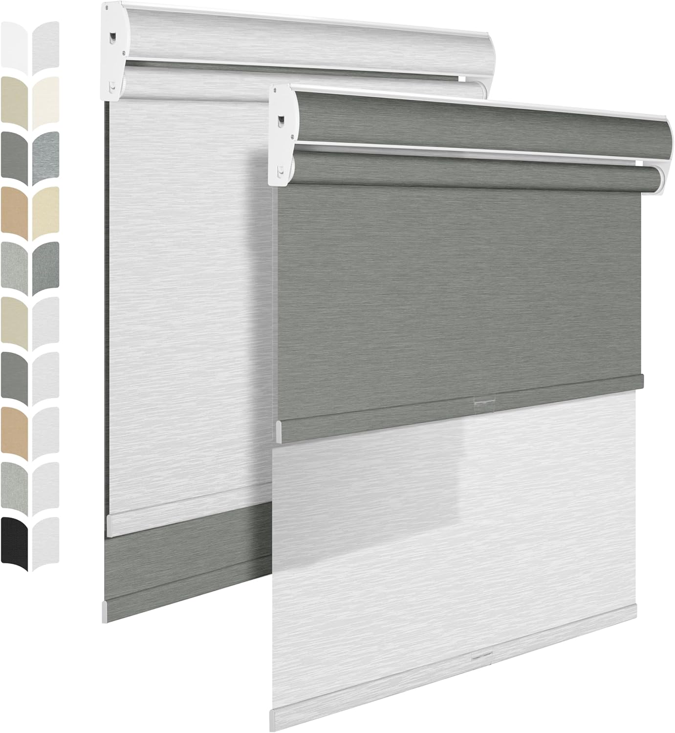 BERISSA Cordless Dual Roller Shades With Cassette Valance, Blackout and Light Filtering, Day and Night for Home Office Door - Grey and White, 34 W x 36" H