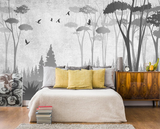 Gray Forest Wall Mural Wallpaper for Bedroom Living Room(Not Peel and Stick)
