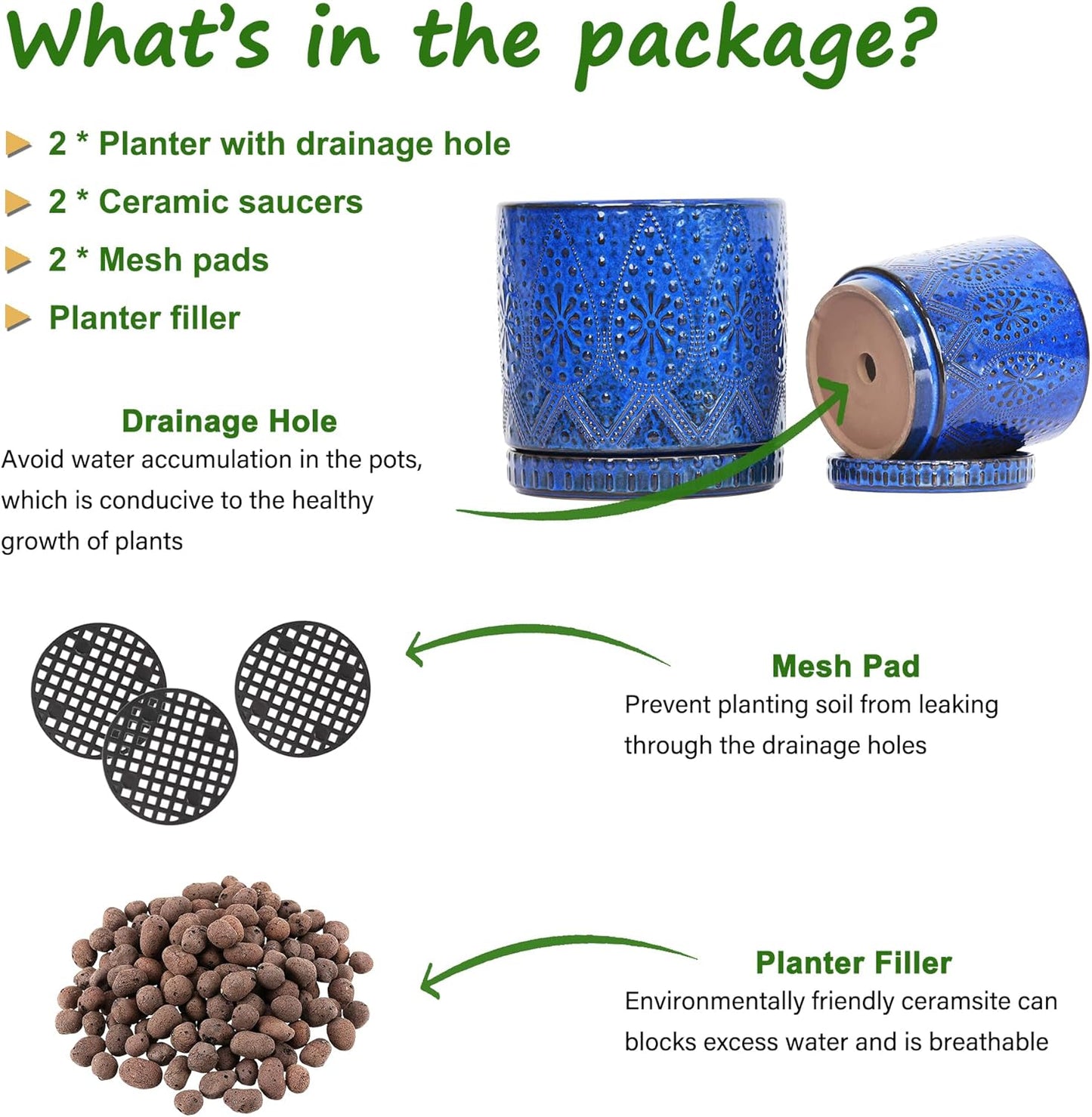 8 Inch + 6 Inch Indoor Plant Pot with Drainage Holes and Saucers, Ceramic Planter for Plants Succulent Orchid Flower Pots