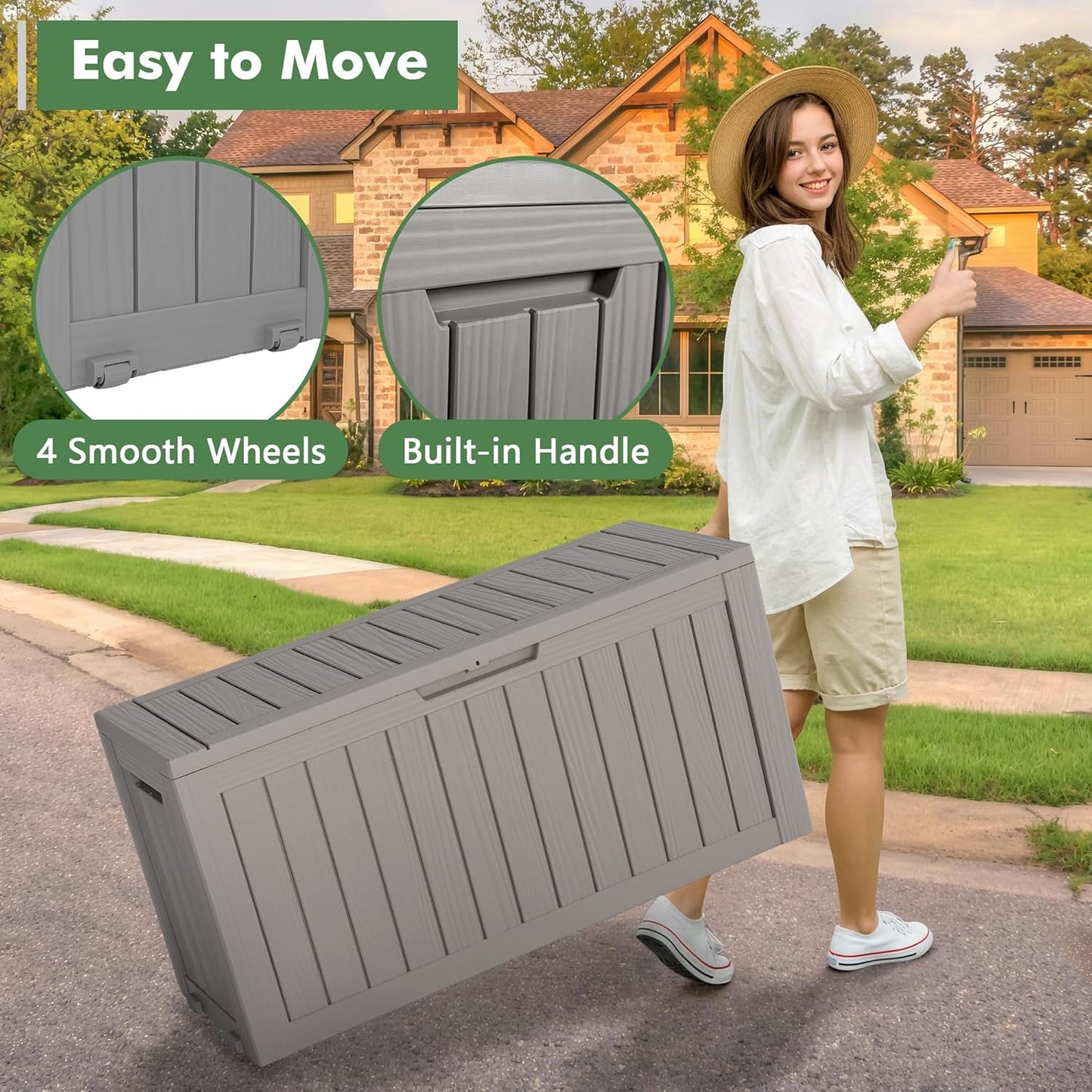 72 Gallon Deck Box Lockable Resin Outdoor Storage Box waterproof Outdoor Container for Patio Furniture Cushions, Pillow