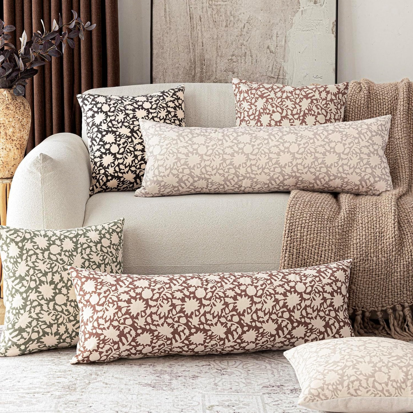 Foindtower Set of 2 Decorative Long Body Lumbar Throw Pillow Covers Accent Farmhouse Cushion Covers Boho Pillowcase for Couch Sofa Bedroom Living Room Home Decor Outdoor,14×36 Inch,Light Orange Brown