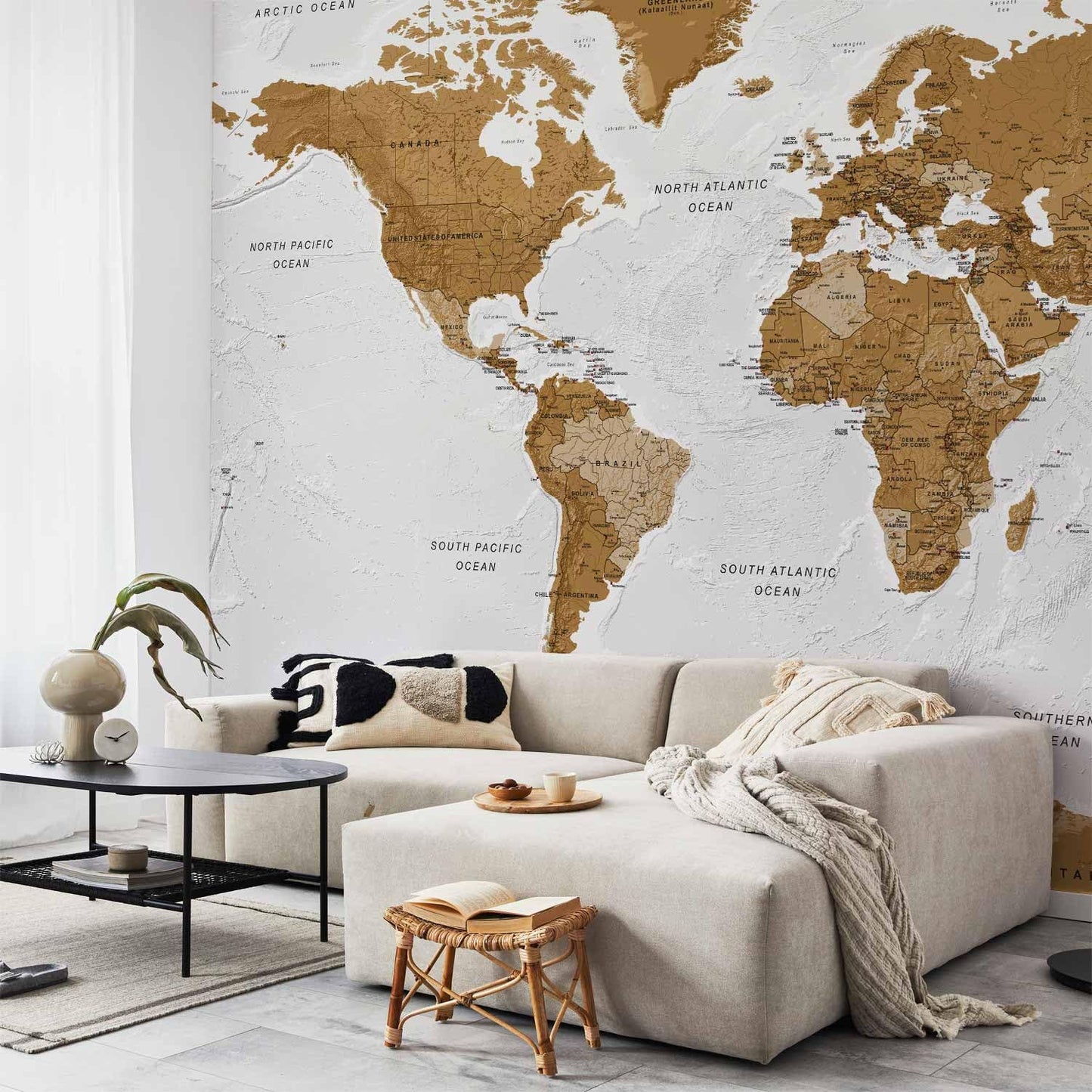 artgeist Premium Wall Mural World Map 157x110 in - XXL Non-Woven Wallpaper Fleece Wall Decor Photo Print Picture Image Design Home Map of The World k-A-0093-a-a