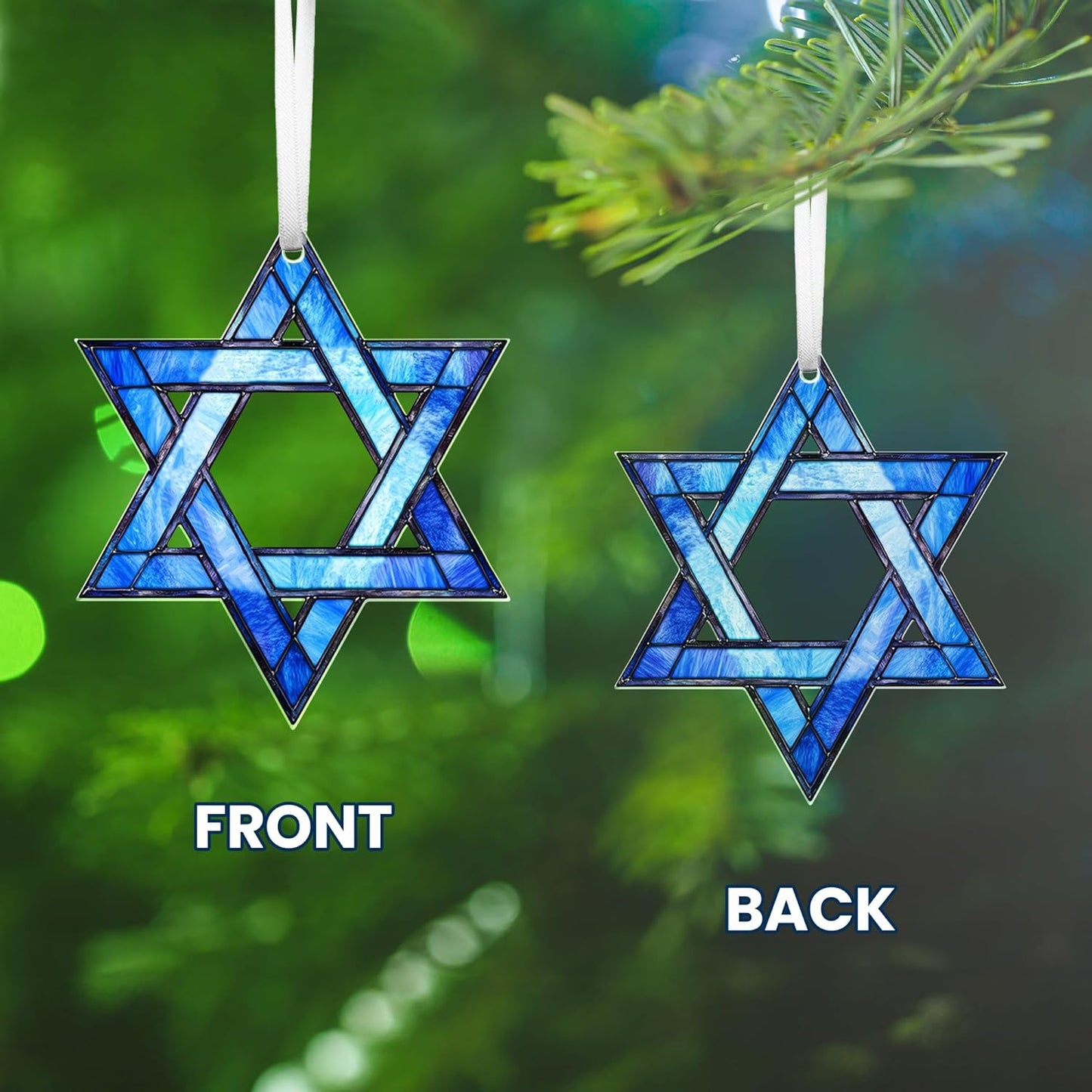 FLAGWIX Hanukkah Gifts for Women Men - Acrylic Christmas Ornaments 2025 - Hanukkah Ornaments for Tree, Chanukah Decorations, Star of David Tree Topper, Spiritual Religious Gifts for Women Mom Grandma