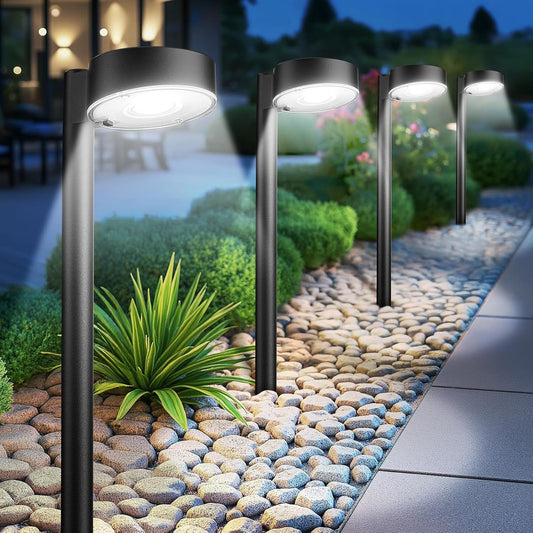4 Pack Solar Pathway Lights Outdoor, 12 Brighter LED Solar Lights Outdoor Waterproof, Up to 12 Hrs Modern Path Light for Yard Garden Walkway Driveway Lawn, Cool White