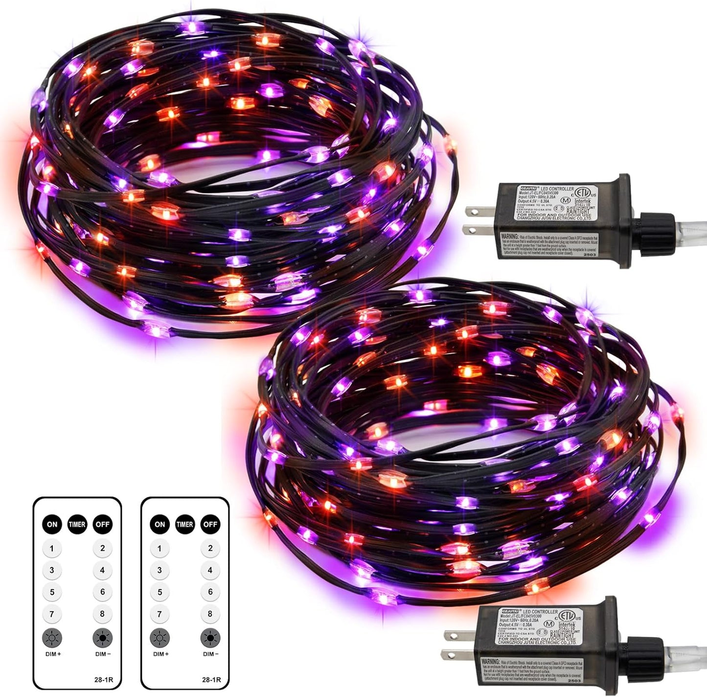 2 Pack Halloween Fairy Lights Plug in, 33Ft 100 LED Micro Starry String Lights with Remote Timer 8 Modes, IP68 Full Waterproof Twinkle Lights for Indoor Halloween Decor (Orange Purple)