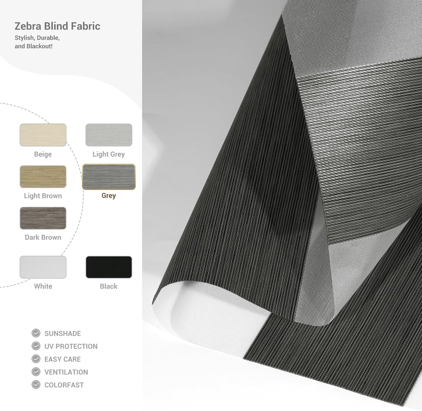 Cordless Zebra Blinds for Windows, Blackout Interior Blinds,Easy to Install,UV Protection,for Offices and Home,Custom Roller Shades, Mousse Grey,86" W x 56" H