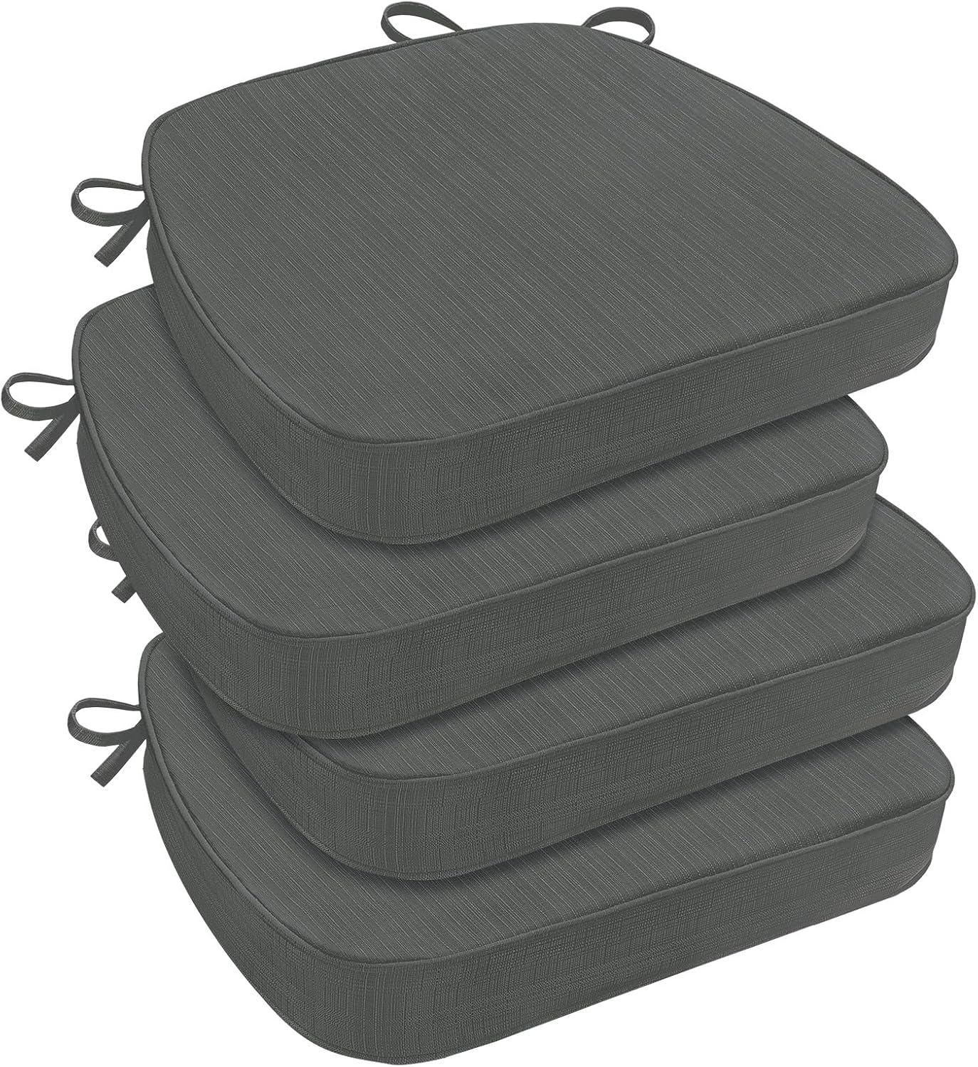 downluxe Chair Cushions for Dining Chairs, Waterproof Kitchen Chair Pads, Non-Slip Dining Seat Cushion with Ties, 17" x 16" x 2.5", Dark Grey, 4 Pack