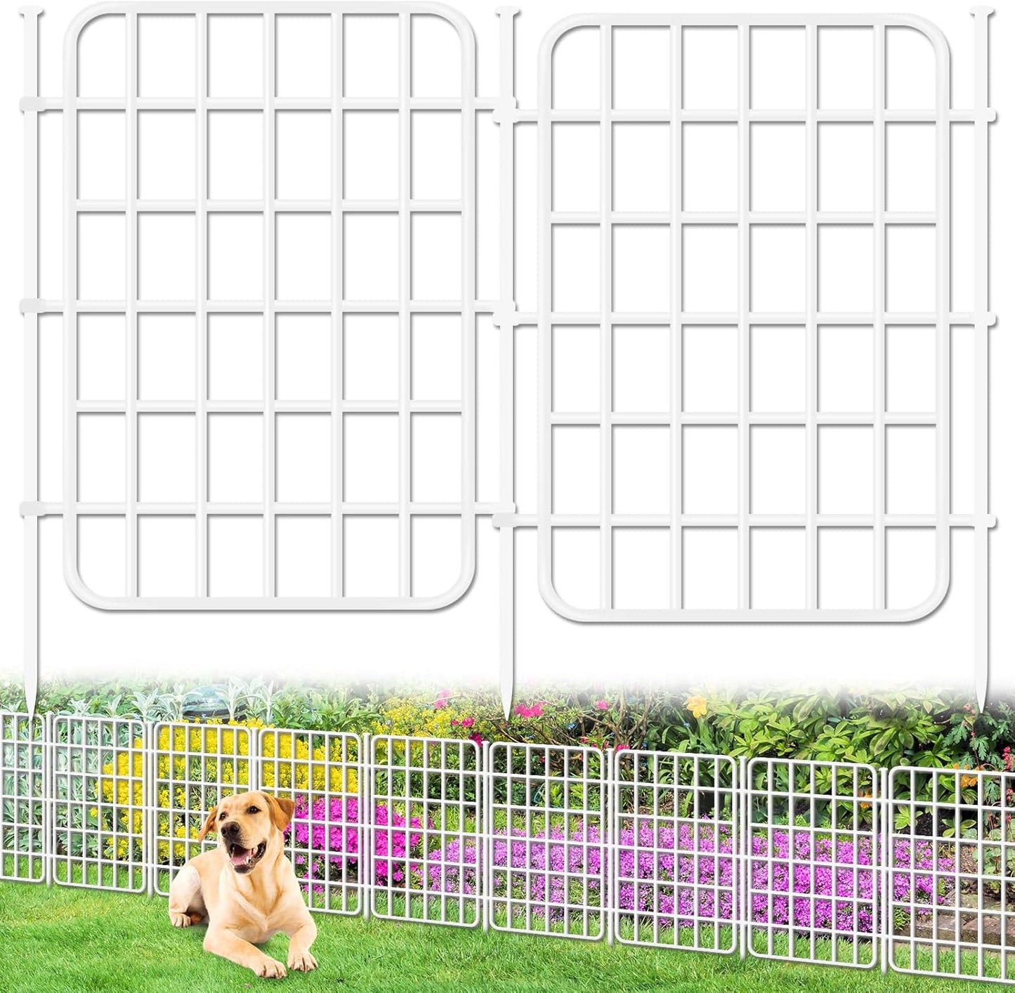 13ft x 17in Garden Fence Animal Barrier, 12 Panels No Dig Fence Border, Rustproof Metal Decorative Garden Fencing with Ground Stake, Flower Bed Edging Border for Dog, Rabbit, Outdoor Patio, White