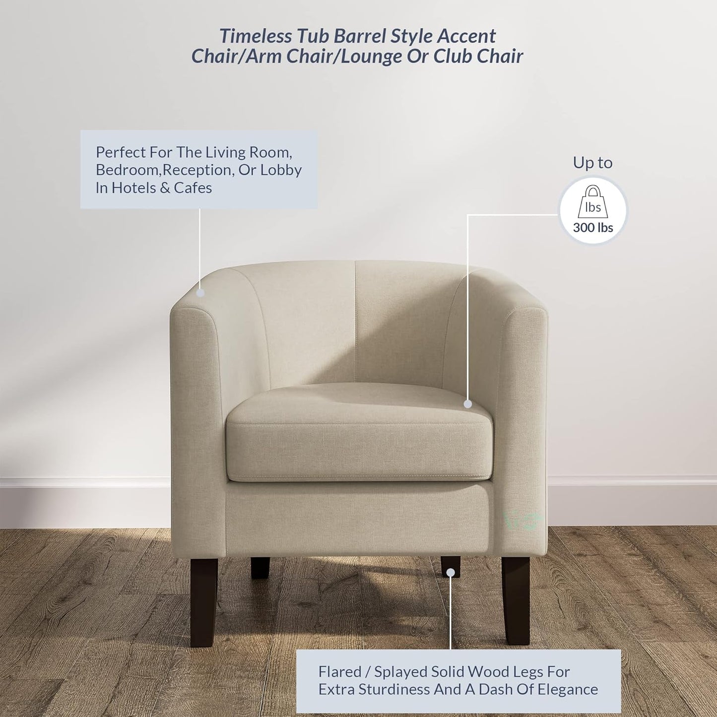 BELLEZE Accent Barrel Chair, Set of 2 Faux Leather Round Club Tub Sofa Corner Chair with Flared Legs and Cozy Soft Padding for Living Room Bedroom Waiting Room - Beige